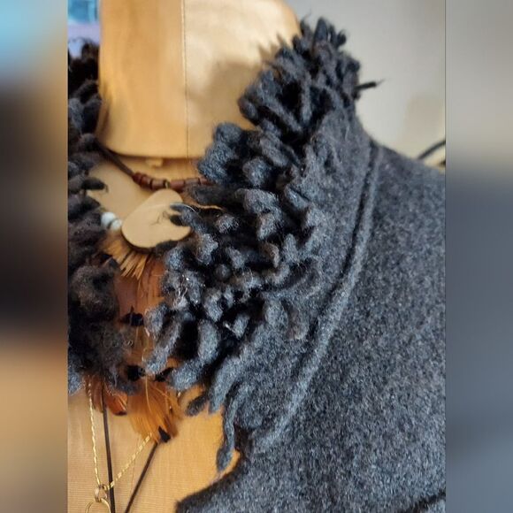 𝅺MARCCAIN Felted Wool Fringe Jacket Black Felted Jacket Size N 2 - Picture 6 of 13